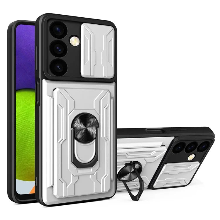For Samsung Galaxy S24 Phone Case PC+TPU Anti-scratch Kickstand Cover + Slide Lens Protection