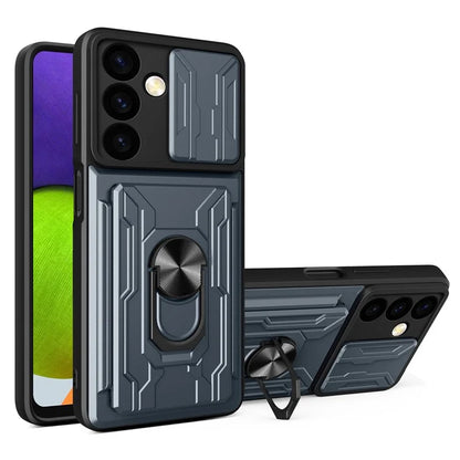 For Samsung Galaxy S24 Phone Case PC+TPU Anti-scratch Kickstand Cover + Slide Lens Protection
