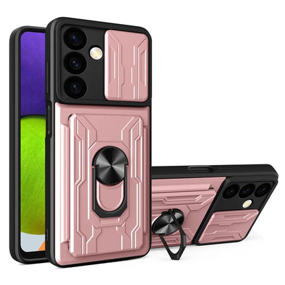 For Samsung Galaxy S24 Phone Case PC+TPU Anti-scratch Kickstand Cover + Slide Lens Protection