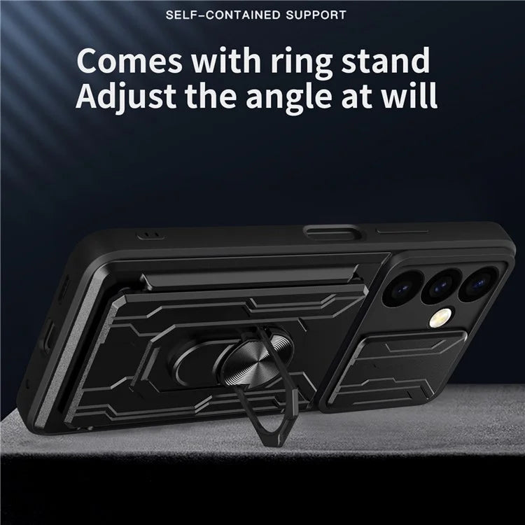 For Samsung Galaxy S24 Phone Case PC+TPU Anti-scratch Kickstand Cover + Slide Lens Protection
