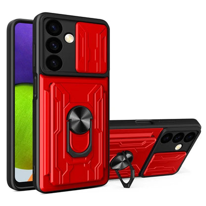 For Samsung Galaxy S24 Phone Case PC+TPU Anti-scratch Kickstand Cover + Slide Lens Protection