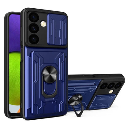 For Samsung Galaxy S24 Phone Case PC+TPU Anti-scratch Kickstand Cover + Slide Lens Protection