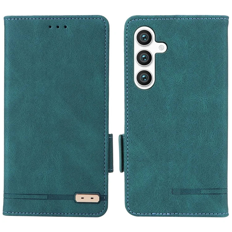For Samsung Galaxy S24 Case PU Leather Wallet Stand Hardware Decor Phone Protector