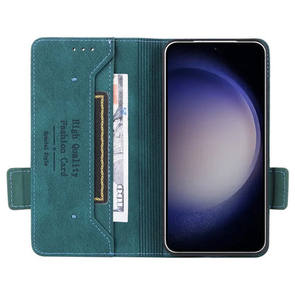 For Samsung Galaxy S24 Case PU Leather Wallet Stand Hardware Decor Phone Protector