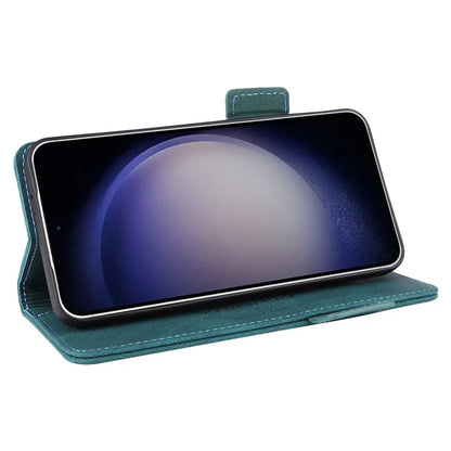 For Samsung Galaxy S24 Case PU Leather Wallet Stand Hardware Decor Phone Protector