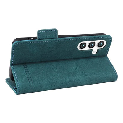 For Samsung Galaxy S24 Case PU Leather Wallet Stand Hardware Decor Phone Protector
