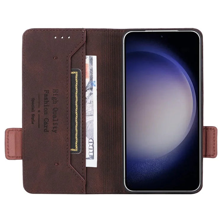 For Samsung Galaxy S24 Case PU Leather Wallet Stand Hardware Decor Phone Protector
