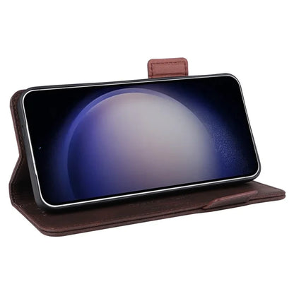 For Samsung Galaxy S24 Case PU Leather Wallet Stand Hardware Decor Phone Protector
