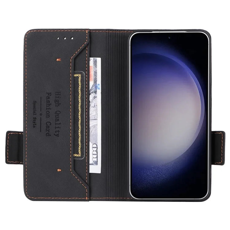 For Samsung Galaxy S24 Case PU Leather Wallet Stand Hardware Decor Phone Protector