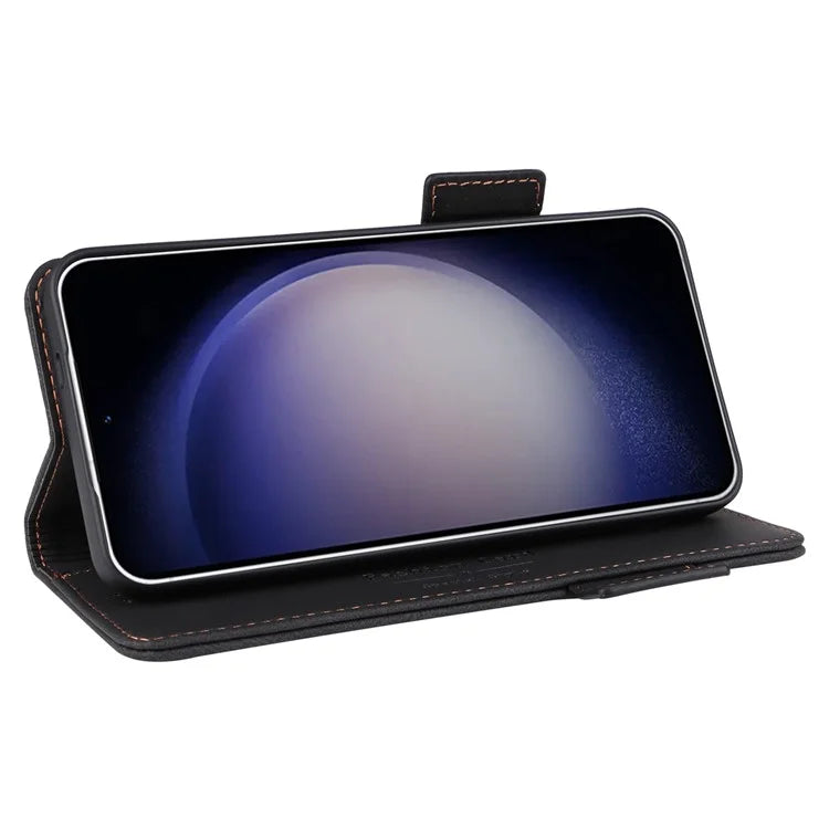 For Samsung Galaxy S24 Case PU Leather Wallet Stand Hardware Decor Phone Protector
