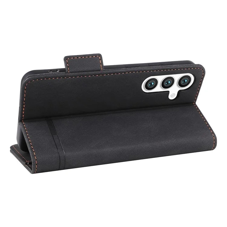 For Samsung Galaxy S24 Case PU Leather Wallet Stand Hardware Decor Phone Protector