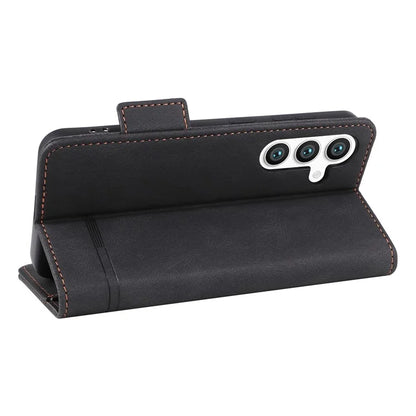 For Samsung Galaxy S24 Case PU Leather Wallet Stand Hardware Decor Phone Protector