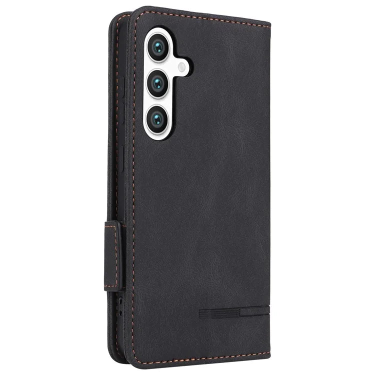 For Samsung Galaxy S24 Case PU Leather Wallet Stand Hardware Decor Phone Protector