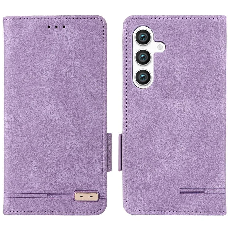 For Samsung Galaxy S24 Case PU Leather Wallet Stand Hardware Decor Phone Protector