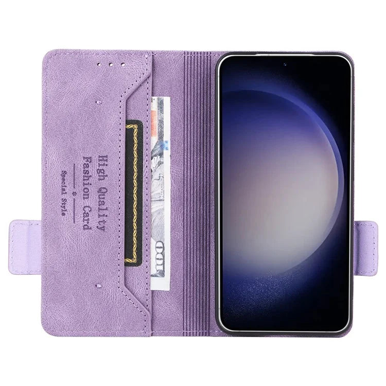 For Samsung Galaxy S24 Case PU Leather Wallet Stand Hardware Decor Phone Protector