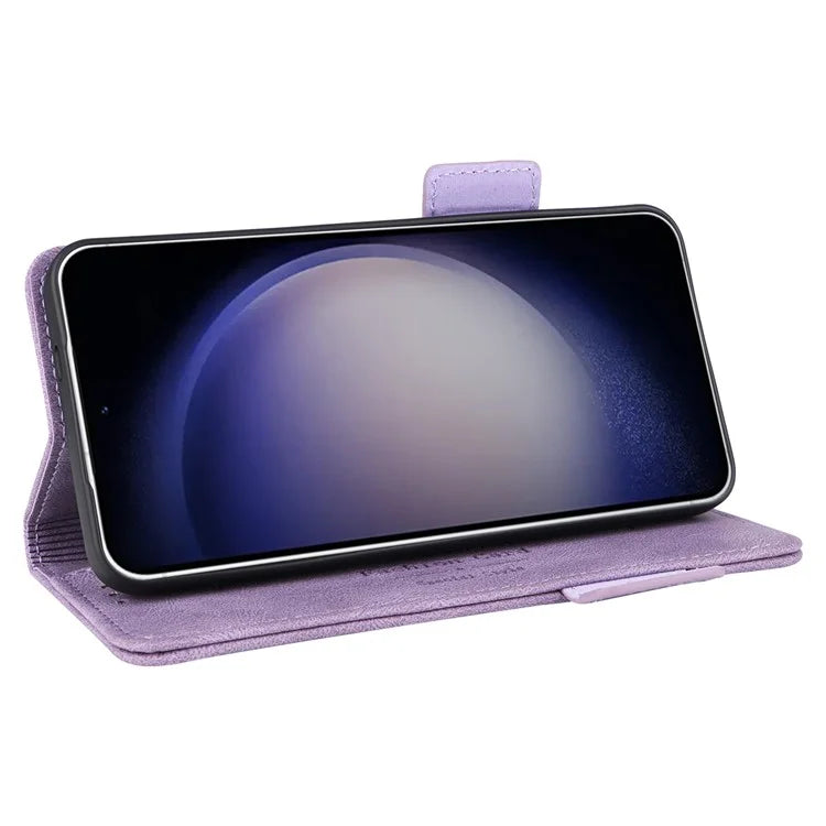For Samsung Galaxy S24 Case PU Leather Wallet Stand Hardware Decor Phone Protector