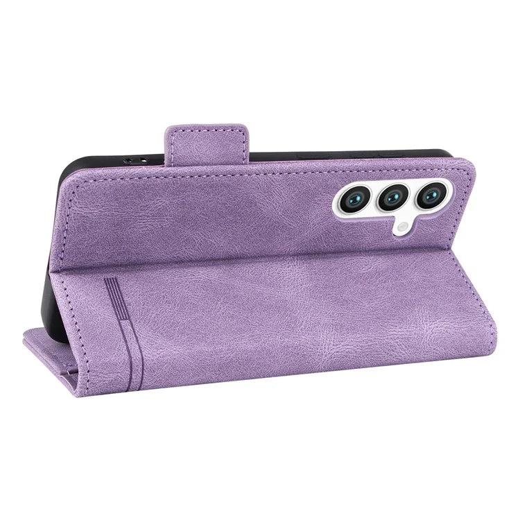 For Samsung Galaxy S24 Case PU Leather Wallet Stand Hardware Decor Phone Protector