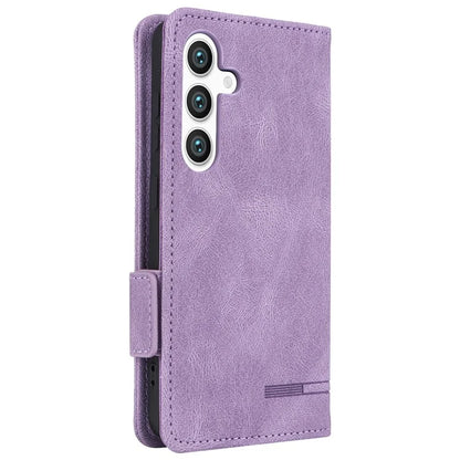 For Samsung Galaxy S24 Case PU Leather Wallet Stand Hardware Decor Phone Protector
