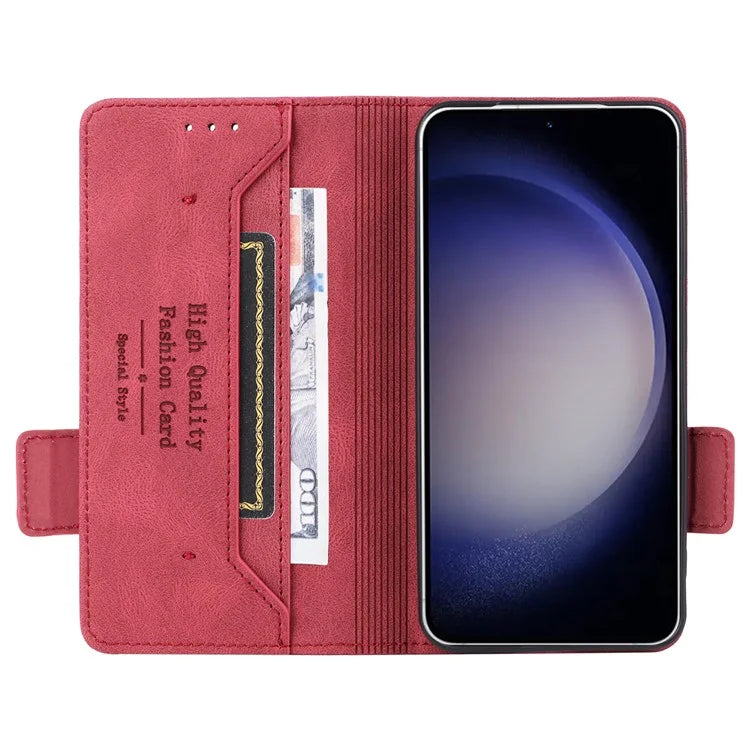 For Samsung Galaxy S24 Case PU Leather Wallet Stand Hardware Decor Phone Protector