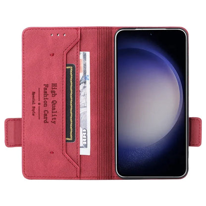 For Samsung Galaxy S24 Case PU Leather Wallet Stand Hardware Decor Phone Protector