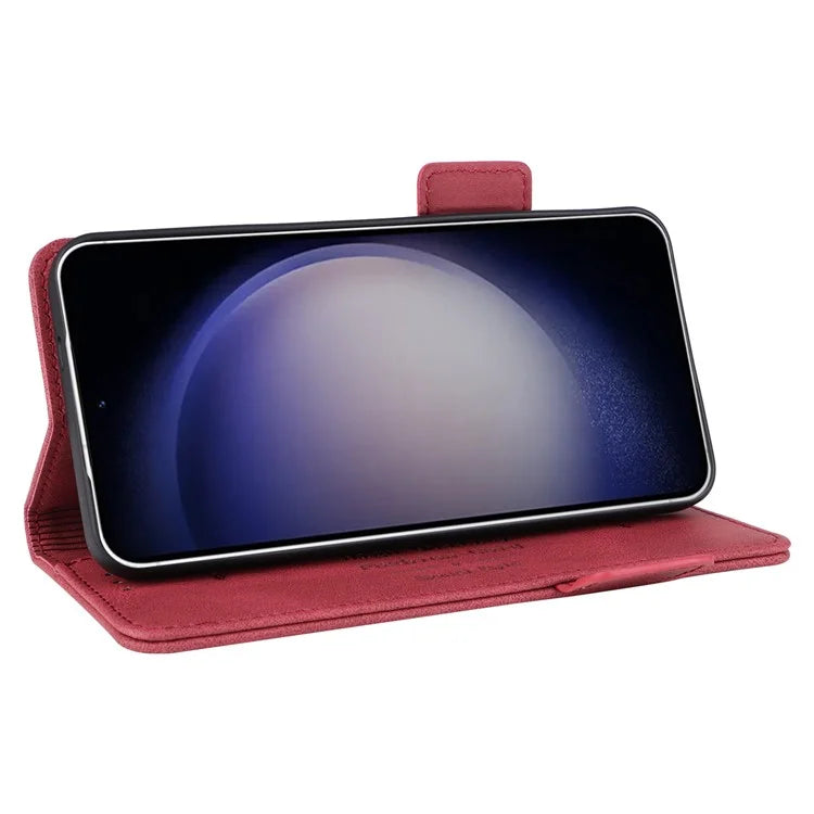 For Samsung Galaxy S24 Case PU Leather Wallet Stand Hardware Decor Phone Protector