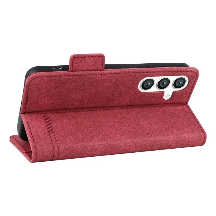 For Samsung Galaxy S24 Case PU Leather Wallet Stand Hardware Decor Phone Protector