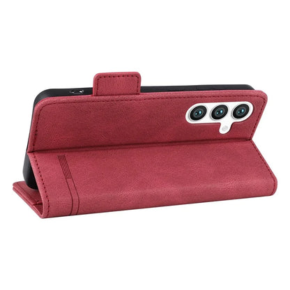 For Samsung Galaxy S24 Case PU Leather Wallet Stand Hardware Decor Phone Protector