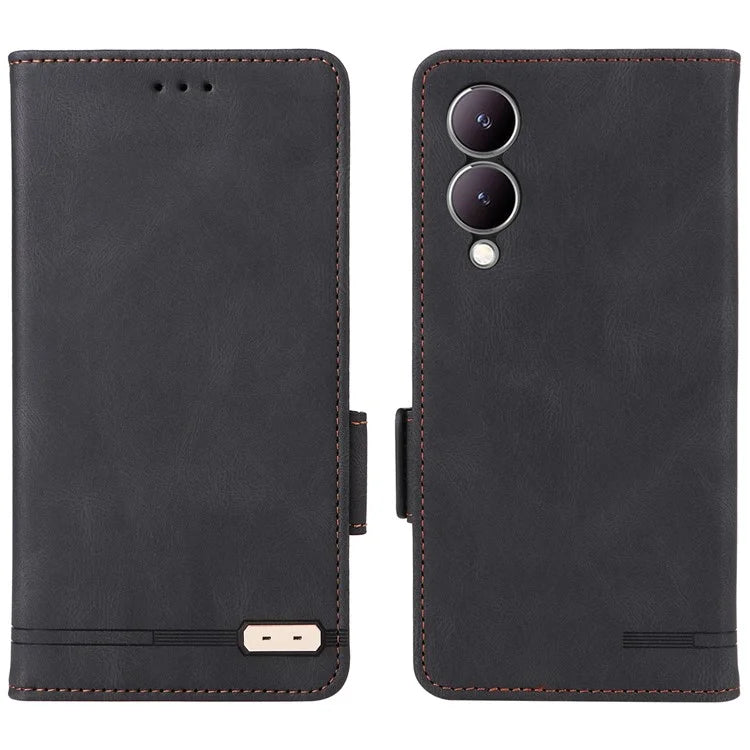 For vivo Y17s 4G Case PU Leather Wallet Hardware Decor Scratch-resistant Phone Shell