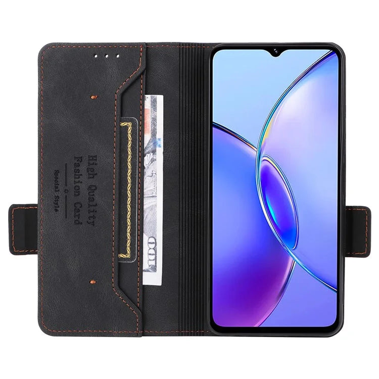 For vivo Y17s 4G Case PU Leather Wallet Hardware Decor Scratch-resistant Phone Shell