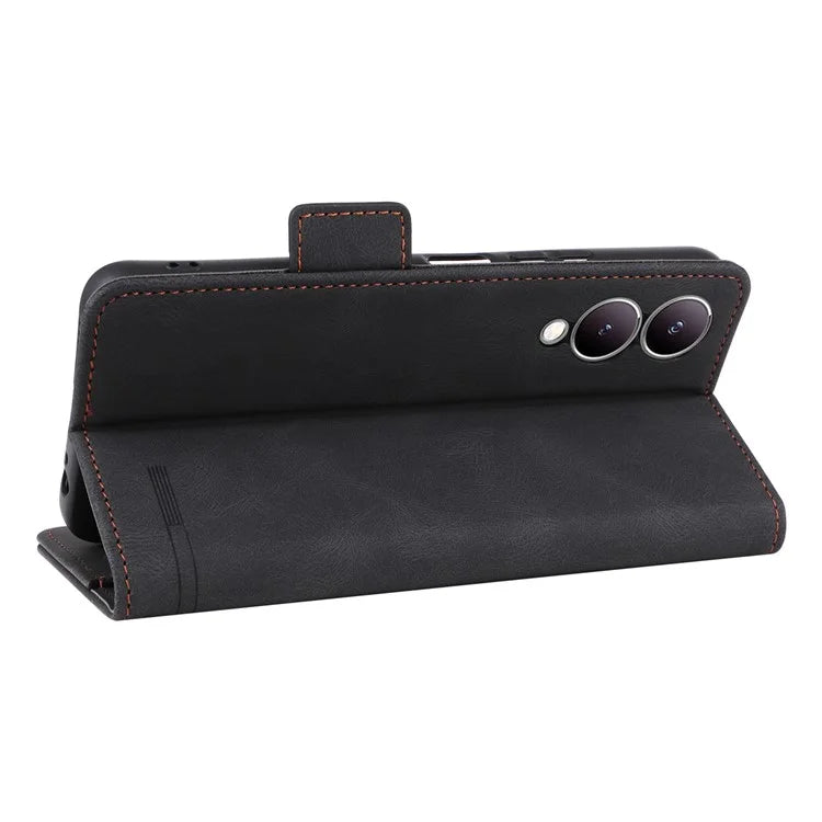 For vivo Y17s 4G Case PU Leather Wallet Hardware Decor Scratch-resistant Phone Shell