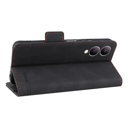 For vivo Y17s 4G Case PU Leather Wallet Hardware Decor Scratch-resistant Phone Shell