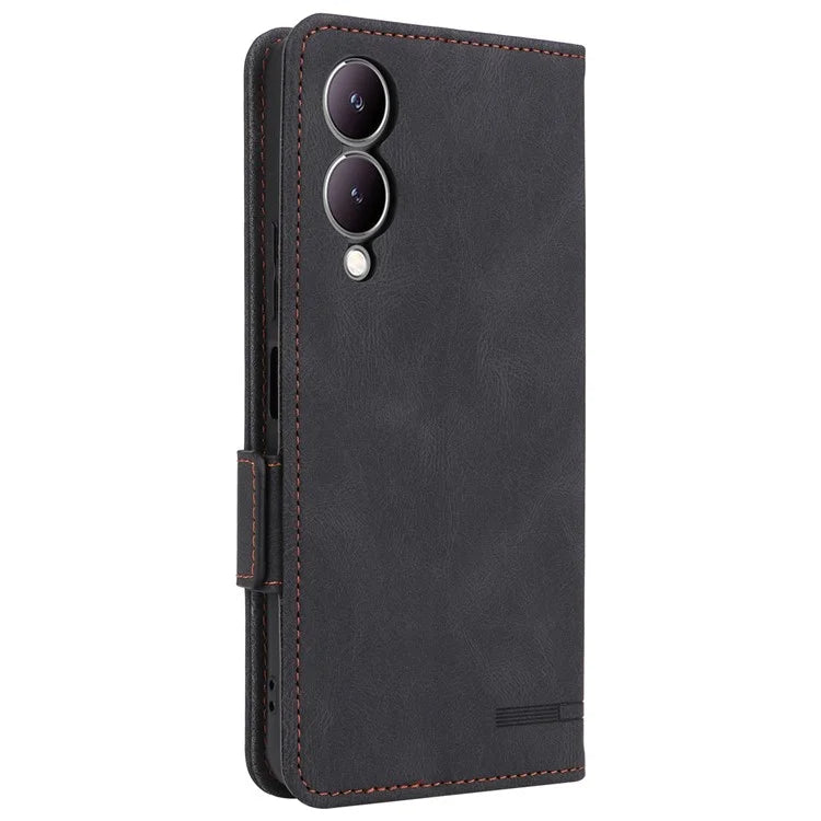 For vivo Y17s 4G Case PU Leather Wallet Hardware Decor Scratch-resistant Phone Shell