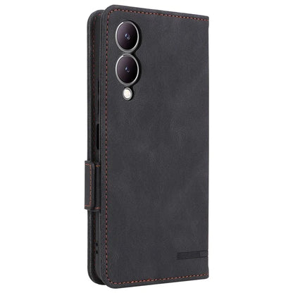 For vivo Y17s 4G Case PU Leather Wallet Hardware Decor Scratch-resistant Phone Shell