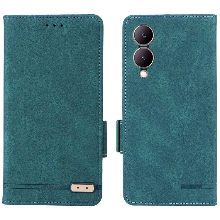 For vivo Y17s 4G Case PU Leather Wallet Hardware Decor Scratch-resistant Phone Shell