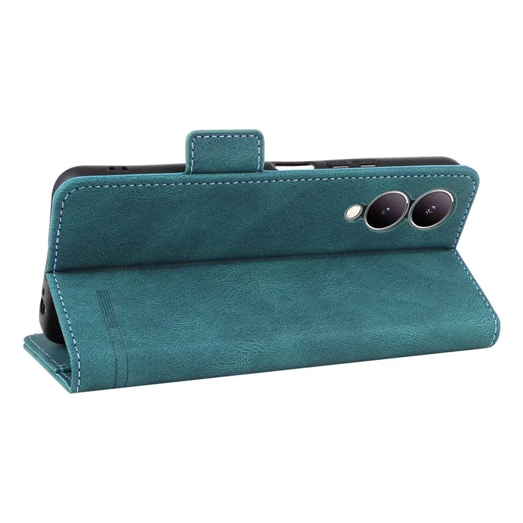 For vivo Y17s 4G Case PU Leather Wallet Hardware Decor Scratch-resistant Phone Shell