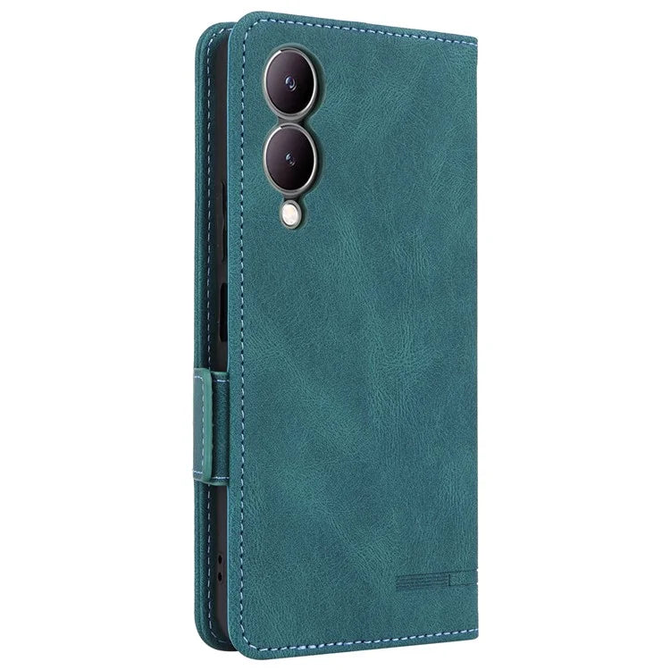 For vivo Y17s 4G Case PU Leather Wallet Hardware Decor Scratch-resistant Phone Shell