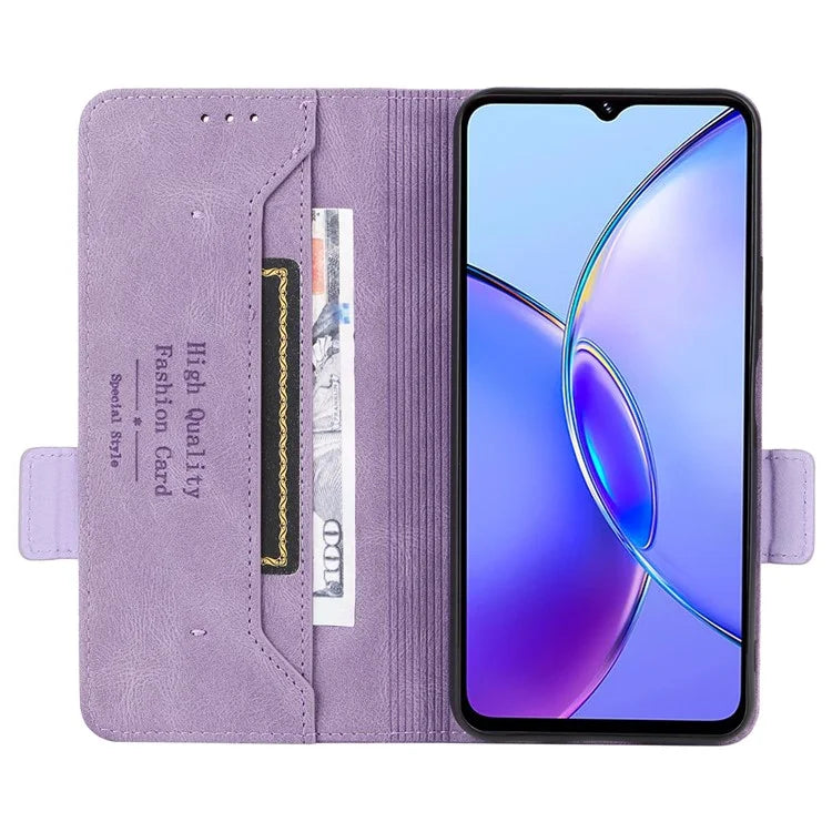 For vivo Y17s 4G Case PU Leather Wallet Hardware Decor Scratch-resistant Phone Shell