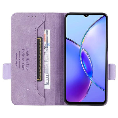 For vivo Y17s 4G Case PU Leather Wallet Hardware Decor Scratch-resistant Phone Shell