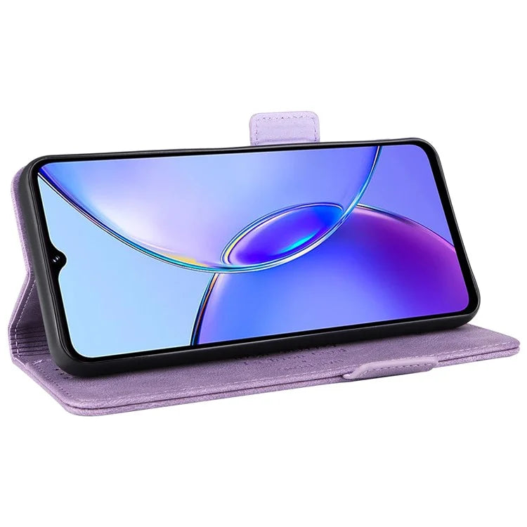 For vivo Y17s 4G Case PU Leather Wallet Hardware Decor Scratch-resistant Phone Shell