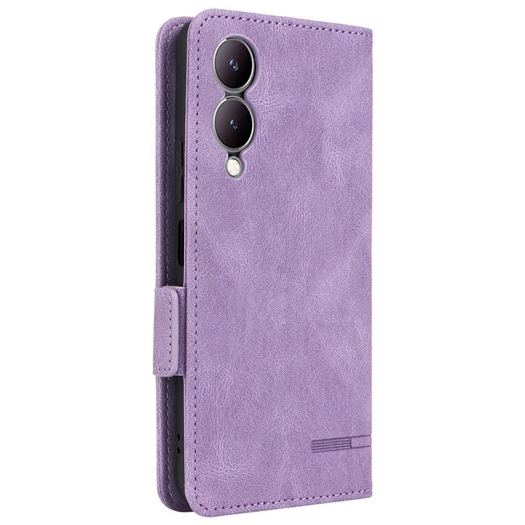 For vivo Y17s 4G Case PU Leather Wallet Hardware Decor Scratch-resistant Phone Shell