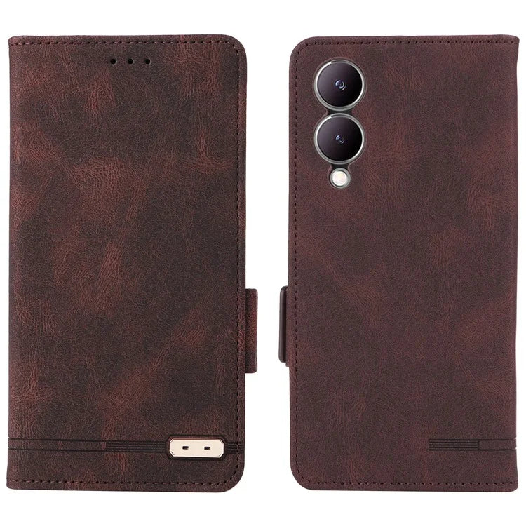 For vivo Y17s 4G Case PU Leather Wallet Hardware Decor Scratch-resistant Phone Shell