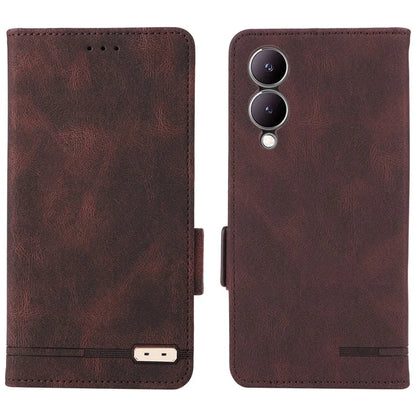 For vivo Y17s 4G Case PU Leather Wallet Hardware Decor Scratch-resistant Phone Shell