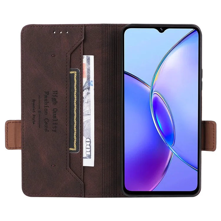 For vivo Y17s 4G Case PU Leather Wallet Hardware Decor Scratch-resistant Phone Shell