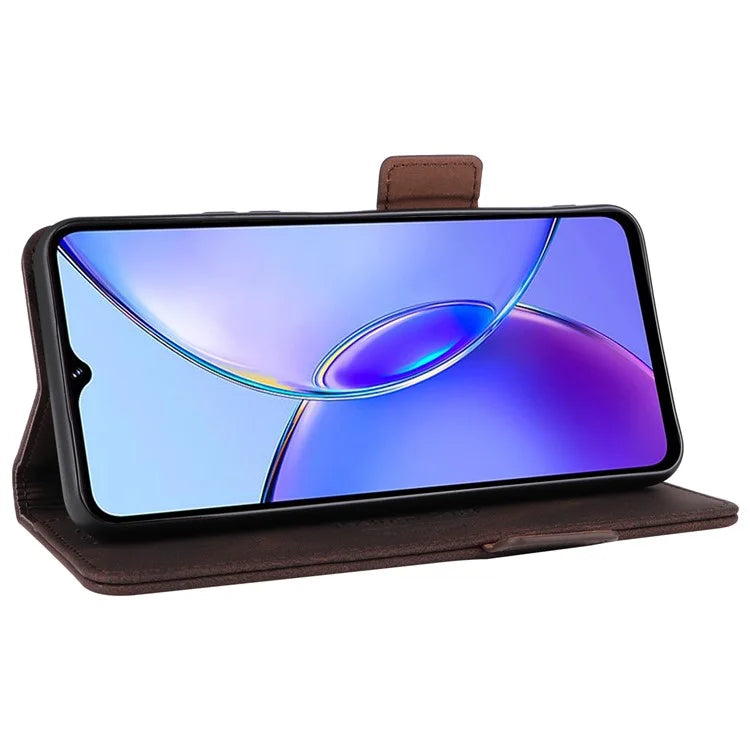 For vivo Y17s 4G Case PU Leather Wallet Hardware Decor Scratch-resistant Phone Shell