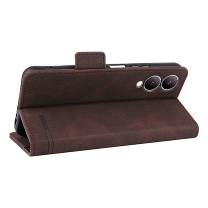 For vivo Y17s 4G Case PU Leather Wallet Hardware Decor Scratch-resistant Phone Shell