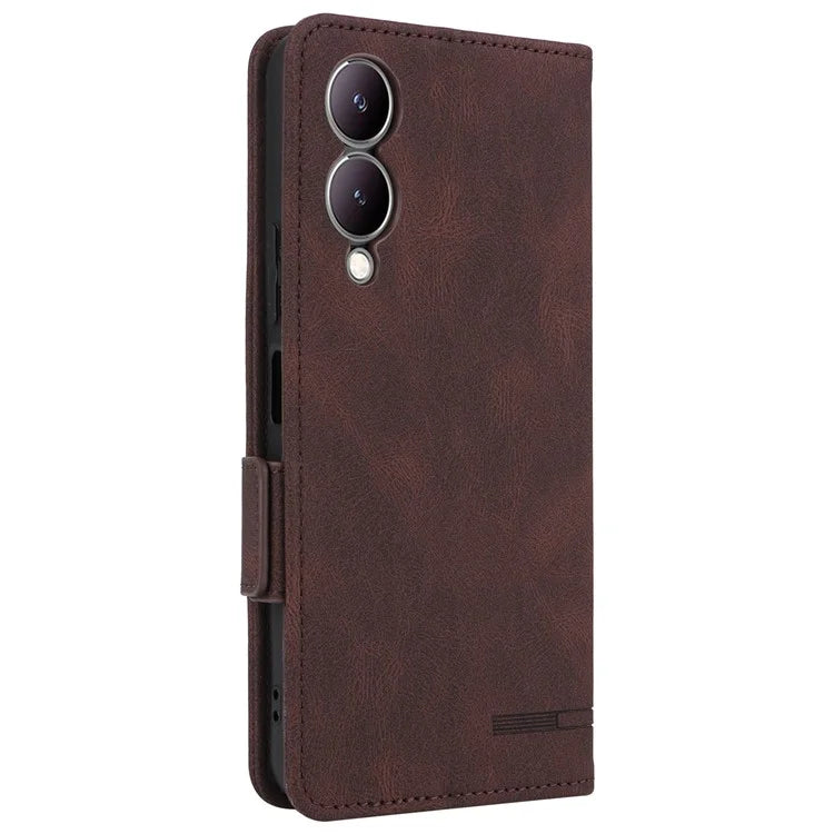 For vivo Y17s 4G Case PU Leather Wallet Hardware Decor Scratch-resistant Phone Shell