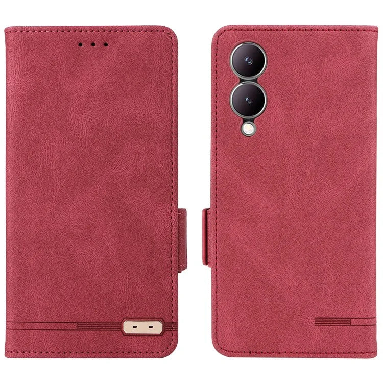 For vivo Y17s 4G Case PU Leather Wallet Hardware Decor Scratch-resistant Phone Shell