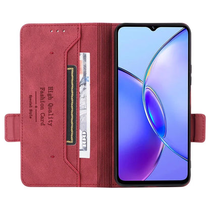 For vivo Y17s 4G Case PU Leather Wallet Hardware Decor Scratch-resistant Phone Shell