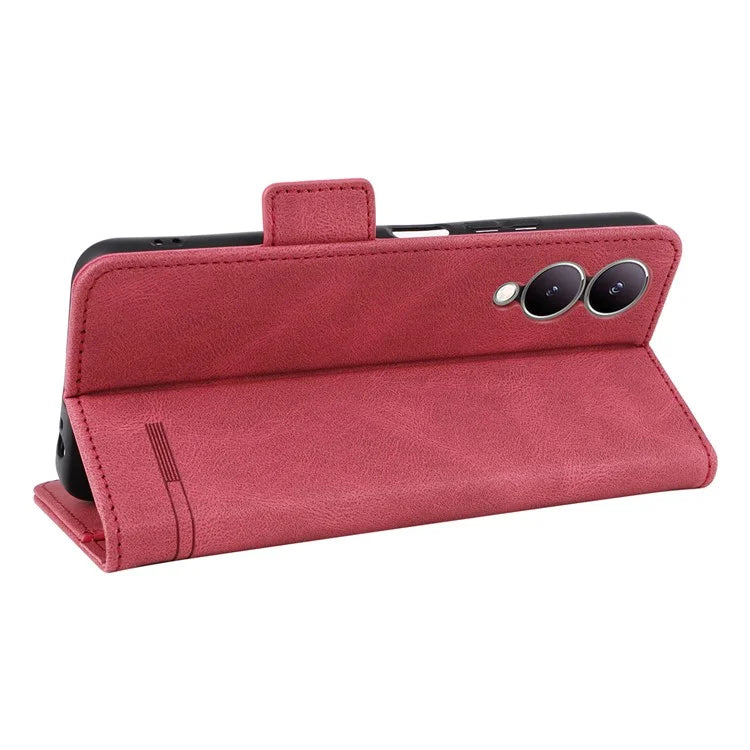 For vivo Y17s 4G Case PU Leather Wallet Hardware Decor Scratch-resistant Phone Shell