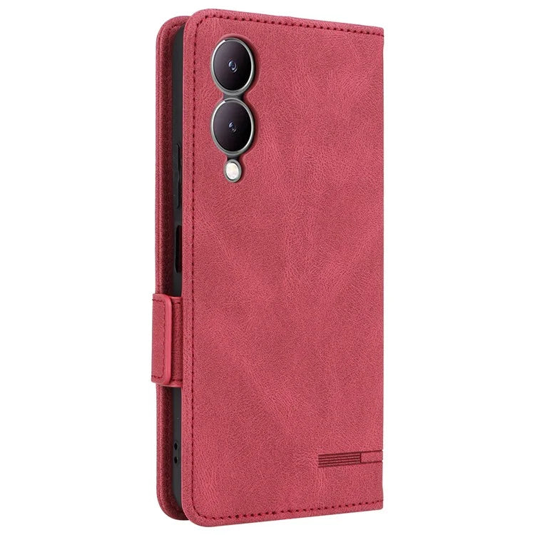 For vivo Y17s 4G Case PU Leather Wallet Hardware Decor Scratch-resistant Phone Shell